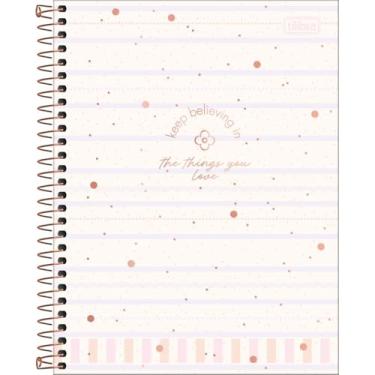 Imagem de Tilibra - Caderno Espiral Capa Dura Colegial 10 Matérias Soho 160 Folhas - Fundo Bege Listras Lilas