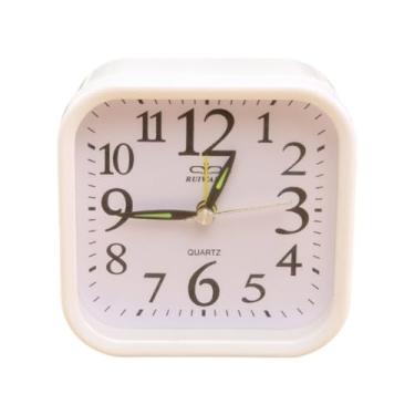 Imagem de Despertador De Cabeceira Redondo Ou Quadrado | RelóGio De Mesa AnalóGico Com FunçãO Snooze (Soneca) - Ideal Para Quarto E Casa(Branco Quadrado)
