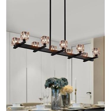 Imagem de Luminária pendente de lanterna de fazenda, luminária de teto para foyer industrial, 12 polegadas, preta, gaiola com aberturas em V, luz suspensa para cozinha, ilha, sala de jantar, escada