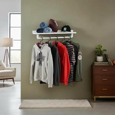 Imagem de Prateleira Suporte Cabideiro de Parede Roupas e Acessórios Estilo Industrial Branco Laca