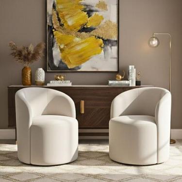 Imagem de Kit 02 Poltronas Curva Orgânica Nature Gaia Suede Branco - Montanaris 