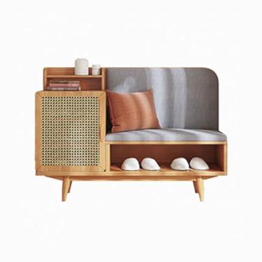 Imagem de GRFIT Banco de sapateira banco de armazenamento banco de madeira para sapatos banco de entrada de madeira maciça, banco de entrada estofado, banco de armazenamento de sapatos com almofada banco de