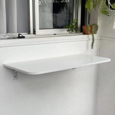 Imagem de Mesa Dobravel 100cm x 50cm Retratil de Parede Borda Redonda Suspensa Para Cozinha Pequena(Branca,70cm x 50cm)