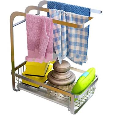 Imagem de P9IDEDFH Prateleira de pano de prato de aço inoxidável de bancada rack de pano de esponja prateleira de cozinha