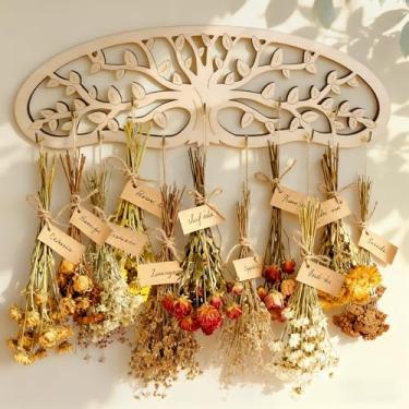 Imagem de Estante de secagem de ervas, comporta 11 buquês para economizar espaço, secador de flores de ervas, flor oca de madeira, suporte de parede para pendurar em ambientes internos, suporte de exibição de