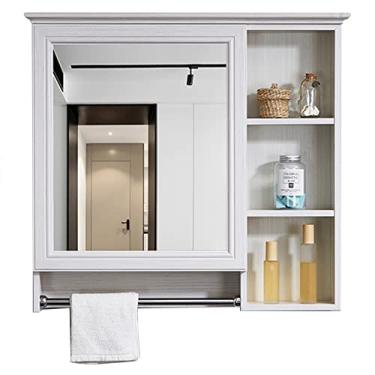 Imagem de AKALNNB Armário de remédios espelho de banheiro armário de parede com rack espelho de banheiro de fibra de carbono com um armário de coleção armário de armazenamento simples mesa de lavagem