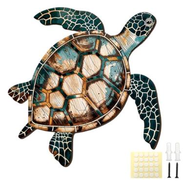 Imagem de Decoração de arte de parede de tartaruga marinha de madeira - 30 cm tema animal praia vintage decoração para pendurar na costa para casa, jardim, cerca, quintal, piscina, lago, casa de banho, presente