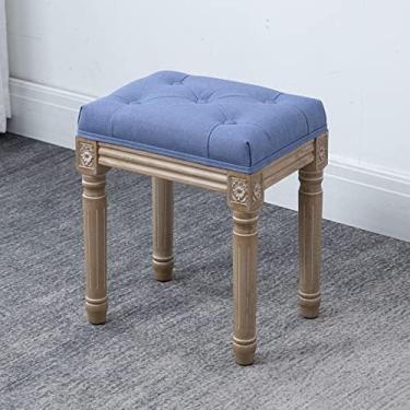 Imagem de Banqueta de madeira rústica, banco de jantar estofado francês, banco tufado de quarto vintage, banco acolchoado otomano para apoio de pés para quarto de estar - azul 40 x 30 x 46 cm (16 x 12 x 18