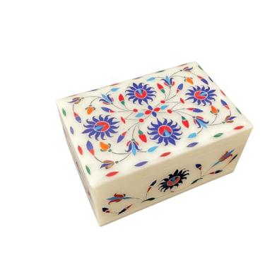 Imagem de Enliven Caixa de joias de mármore alabastro/caixa de bugigangas com trabalho embutido, 15 x 10 x 7,6 cm