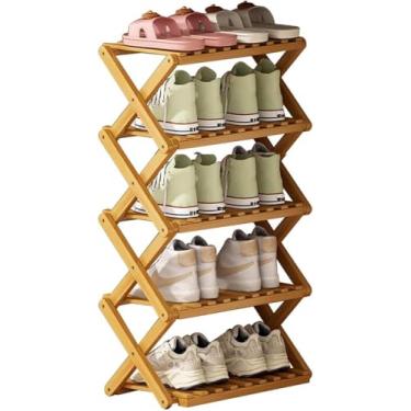 Imagem de Sapateira, Rack De Armazenamento De Sapatos Dobrável Portátil De 3/4/5 Andares, Sem Instalação Organizador De Sapateira Pequena, Torre De Sapateira Vertical De Bambu P, Natural, 5 Layers