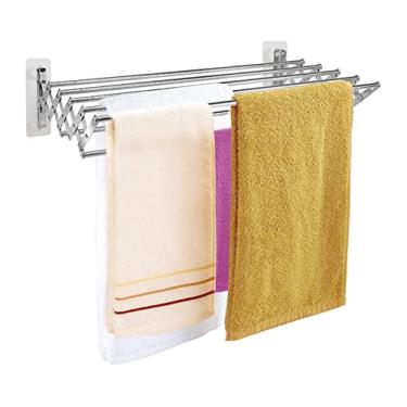 Imagem de AKALNNB Suporte de parede para secar roupas, suporte de parede, escorredor retrátil sanfonado para lavanderia/torre de banheiro, suporte de secagem para buscar a felicidade