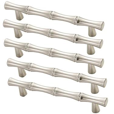 Imagem de Puxador criativo para móveis - Puxador de porta de armário antigo em forma de bambu conjunto de 5, puxador exclusivo de armário, processo de galvanização de liga de zinco (prata, 96 mm)