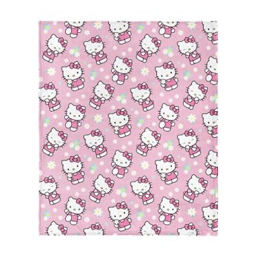Imagem de Cobertor Sanrio Hello Kitty Flower Power Silk Touch, decoração de pelúcia macia para sofá, cama ou presente, 127 x 178 cm