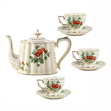Imagem de Conjunto de Chá Porcelana Xícaras de Café e Pires Osso China Bule Rosa Bule de Chá Rosas Old Country Bule 7 Peças, B (B) (A) (A)