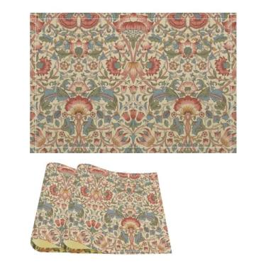 Imagem de William Morris, conjunto de jogo americano, bege, azul, rosa, retrô, arte rústica, exótica, étnica, lótus, floral, sem costura, decoração de casa, tapetes de mesa de linho para sala de jantar, cozinha