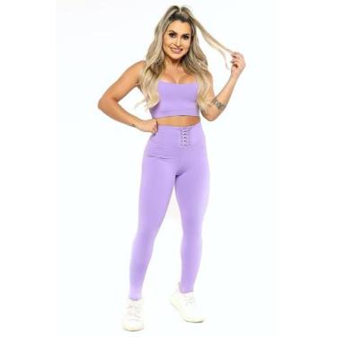 Imagem de conjunto academia feminino legging e top tamanho G cor lilas - c malha