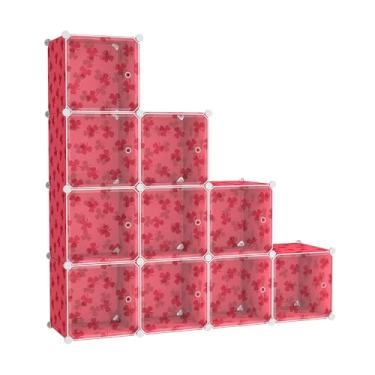 Imagem de C&AHOME Organizador de armazenamento de cubos com portas, prateleiras de 10 cubos, estante modular de plástico DIY, prateleira de armazenamento de roupas de armário ideal para quarto, sala de estar