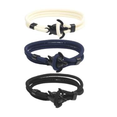 Imagem de Yocoyee Pulseira masculina ajustável de corda de poliéster de nylon com âncora de cauda de orca de baleia, adjustable, Zinco, Sem Pedra Preciosa