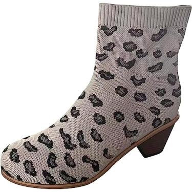 Imagem de Botas de cano curto com franja para mulheres, bico redondo, cor lisa, salto anabela, cano curto, sem cadarço, botas de camurça modernas, botas de salto baixo, Cinza, 41 BR