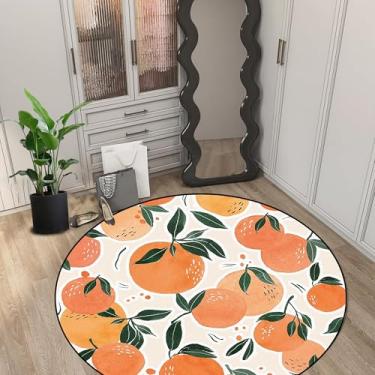 Imagem de FUYEUN Tapete redondo laranja de frutas tapetes de tangerina para quarto, dormitório, sala de estar, tapete de chão, capacho, 150 x 150 cm (150 x 150 cm)