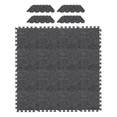 Imagem de oshhni Tapetes de feltro para exercícios de 11,8 x 11,8 pol., 20 peças, acolchoamento antiderrapante, piso de academia com encaixe, Cinza Escuro