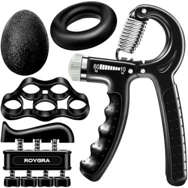 Imagem de roygra Treinador de força de aderência (pacote com 5), exercitador de fortalecimento do antebraço, dispositivos de fortalecimento das mãos, fortalecedor de dedos, equipamentos de ginástica para