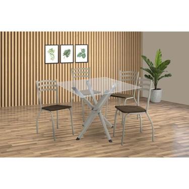 Imagem de Kit 4 Cadeiras Sala Jantar Volga C- Tampo De Vidro 90cm E 4 Cadeiras Portugal Niquel - Courano Marrom - Kappesberg