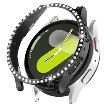 Imagem de Capa brilhante para Samsung Galaxy Watch 7 de 40 mm e 44 mm para mulheres, capa protetora de diamante com strass de cristal com glitter, capa rígida de policarbonato à prova de choque para Samsung