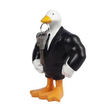 Imagem de BTAMUD Porta-chaves magnéticas de ganso de mesa – Chaveiro de escultura de pato de ganso de resina fofo e engraçado para guardar chaves e objetos pequenos de metal, decoração de mesa de escritório em