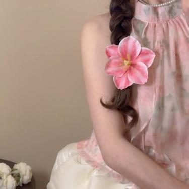 Imagem de Grampo de cabelo floral estilo coreano simples estilo boêmio grampo de cabelo doce clipe de bico de pato grampo de cabelo flor (rosa)