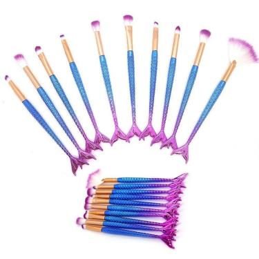 Imagem de Pincel Kit 10 Peças Sereia Mermaid Delineador Make Up Sombra