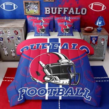 Imagem de Feelyou Conjunto de edredom de futebol americano com 7 peças, tamanho solteiro, búfalo, para crianças, meninos, meninas, decoração de quarto, rúgbi, esportivo, macio, leve