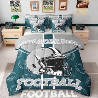 Imagem de Feelyou Jogo de edredom de futebol americano com 7 peças, tamanho solteiro, Filadélfia, para crianças, meninos, meninas, futebol americano, decoração de quarto, rúgbi, esportes