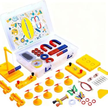 Imagem de Kit experimental de ímã STEM: ferramentas de eletromagnetismo de física (barra/anel/ímãs de ferradura, bússola, eletroímã) - presente de aniversário educativo divertido para estudantes