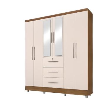 Imagem de Guarda Roupas Casal Com Espelho 6 Portas 3 Gavetas Com Pés Tokio Jequitibá / Off White Jequajequitib
