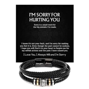 Imagem de FLAGISTA Pulseira I'm So Sorry For Him, Forgive Me Bracelet, I'm Sorry Gift For Him, com cartão e caixa., Sorry For Him Bracelet, Couro, Sem Pedra Preciosa