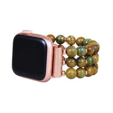 Imagem de Cape Diablo Pulseira feminina para relógio inteligente – pulseira de pedra preciosa feita à mão – compatível com Apple Faces de 38 mm-45 mm (Grande – cerca de 16,5 a 17,8 cm e extensível, Forest
