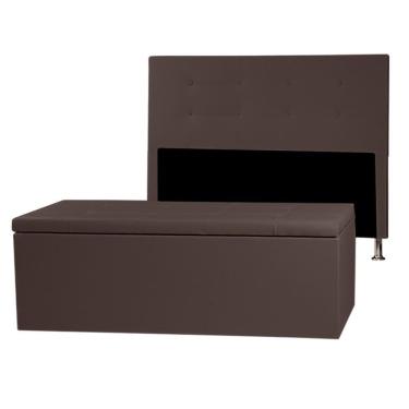 Imagem de Kit Cabeceira E Calçadeira Baú Solteiro 0,90m Berlim Material Sintético Marrom Dal Poz Estofados