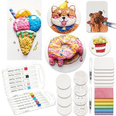 Imagem de Handytoolinc Kit de pintura de textura de espuma 3D mágica 34 peças, kits de esponja de arte mágica inchada para bricolage com 20 papéis de espuma e 2 canetas de água, 12 canetas coloridas, material