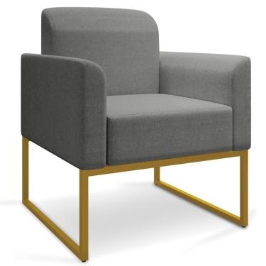 Imagem de Poltrona Decorativa Base Industrial Dourada Maressa A26 Linho Grafite - Ibiza