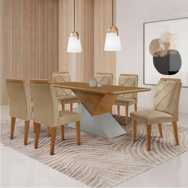 Imagem de Mesa Sala De Jantar Aster 180cm E 6 Cadeiras Melissa Moderna Turim 07/off White/imbuia