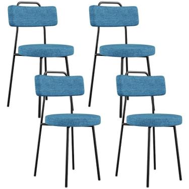 Imagem de Kit 04 Cadeiras Decorativa Estofada Para Sala De Jantar Barcelona L02 Linho Azul - Lyam Decor