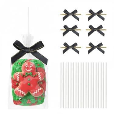 Imagem de JCXGRVC 50 unidades de sacos de petisco de arroz transparente 10 x 15 cm com palitos e laços, kit de arroz, sacos de bolo embalados individualmente para Marshmallow Mcaron Pop Candy Apple Cookies Cake
