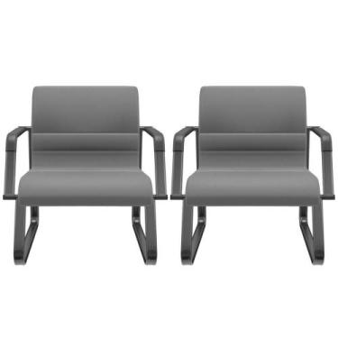 Imagem de Kit 02 Cadeiras De Escritório Recepção Fixa Pés Preto Lev P03 Vinil Ci