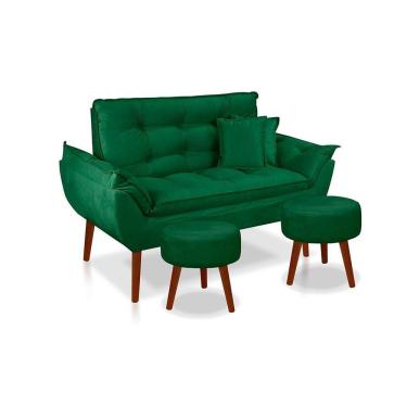 Imagem de Kit C- 01 Namoradeira Opala + 02 Puffs Redondo Danny + 02 Almofadas Suede Verde