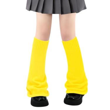 Imagem de Polainas para mulheres, meninas, estilo japonês, lolita, meias longas de malha kawaii, meias góticas Harajuku, cobertura de perna, Amarelo alargado, Tamanho Único