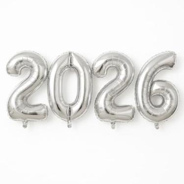 Imagem de Balão Metalizado Número 2026 Prata (75cm / 30 Pol) - Kit Decoração Festa Réveillon Ano Novo Virada de Ano Gigante