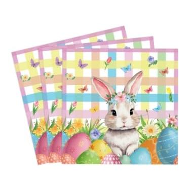 Imagem de 100 folhas de guardanapos de papel de coelho xadrez coloridos fofos