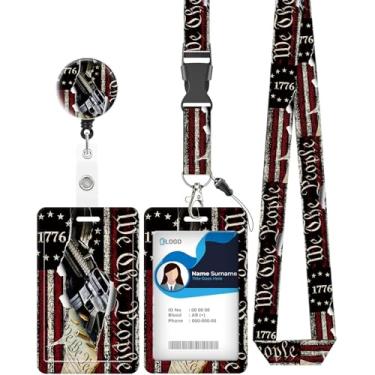 Imagem de Porta-crachá de identificação com cordão, carretel retrátil resistente com clipe de cinto giratório, clipes de etiqueta de cartão de nome para professores, enfermeiras, escritório feminino (bandeira