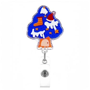 Imagem de Carretel de crachá de Natal retrátil – Lindo porta-crachá de chapéu e meias de Natal azul com clipe jacaré, presentes para enfermeira, trabalhador de escritório, assistente médico, acessórios de